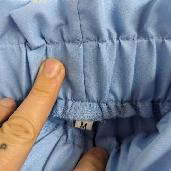 blue skirt with button detail, elastic waist and tie belt women's size M B10 - Picture 4 of 10